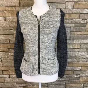 Talbots Blue Zippered Crochet Jacket Petite Sizing